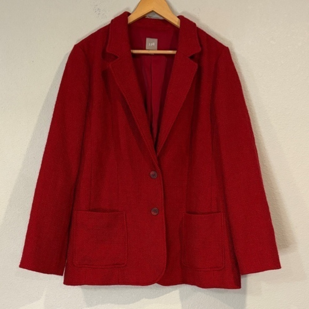 J. Jill wool blend textured fully lined blazer jacket cranberry red L